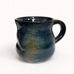 Studio Pottery Mug Blue Green Reactive Glaze Handmade Artisan Ceramic 10oz